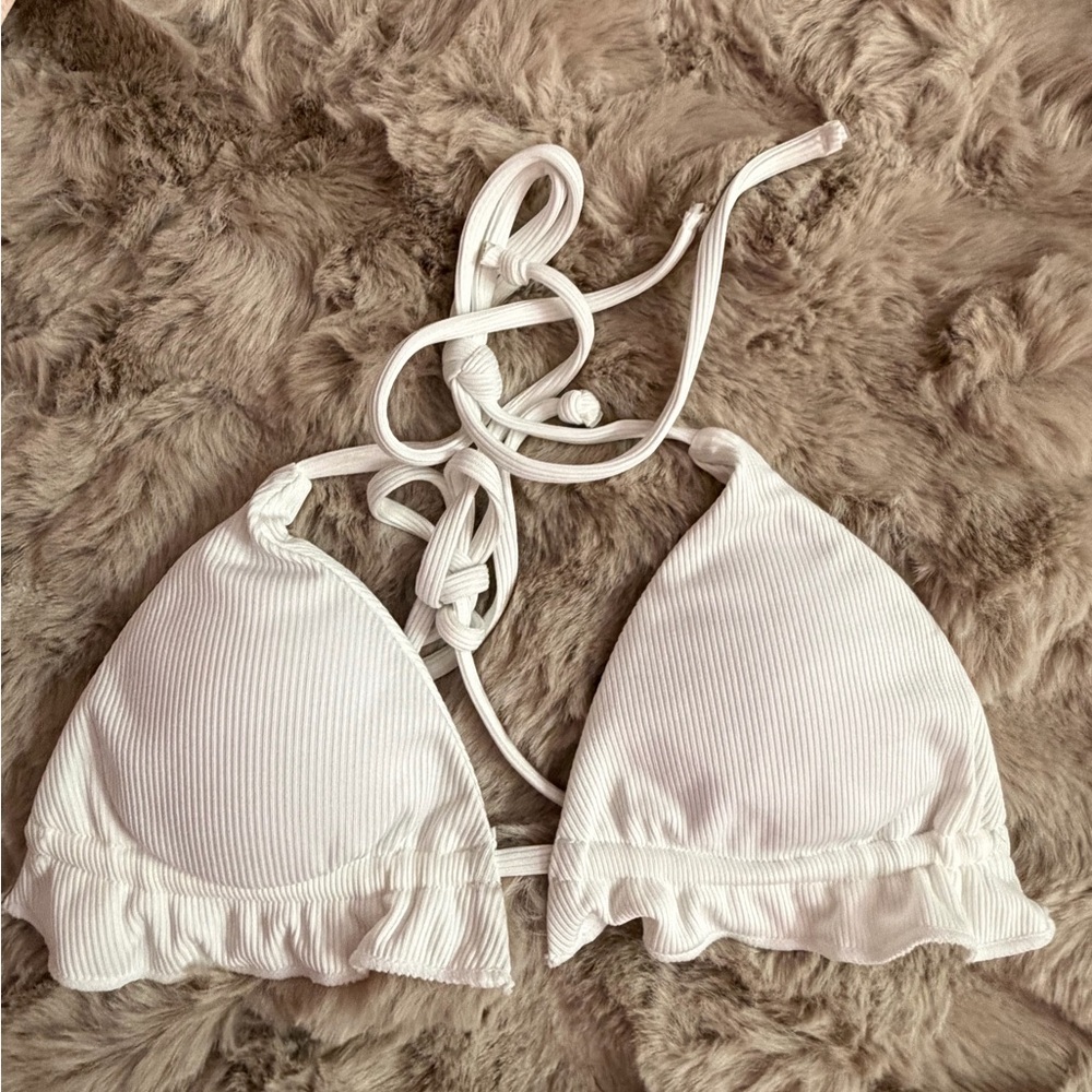 SHEIN White Ribbed Ruffle Triangle Bikini Set - Picture 3 of 4